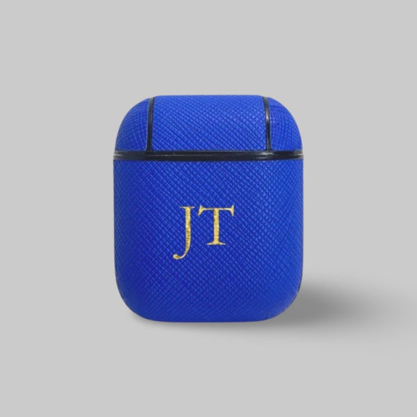 Personalised AirPods 1/2 Case in Azure Blue Saffiano Leather