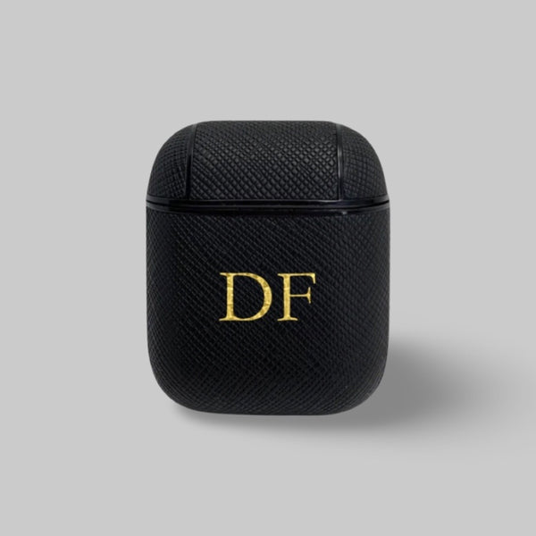 Personalised AirPods 1/2 Case in Black Saffiano Leather