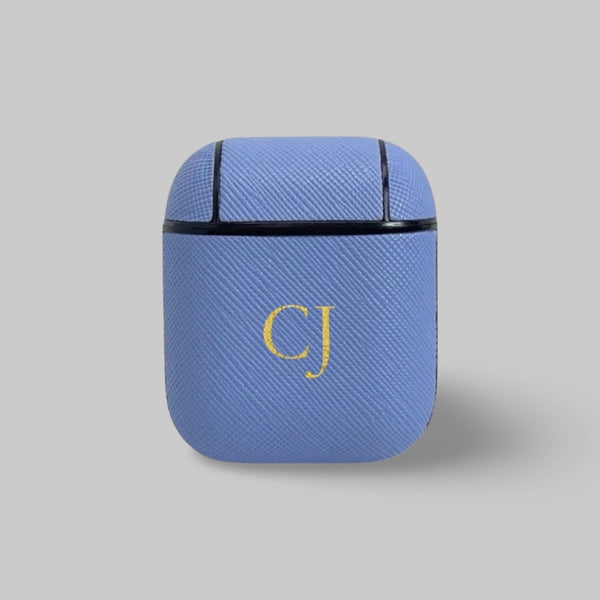Personalised AirPods 1/2 Case in Hydrangea Blue Saffiano Leather