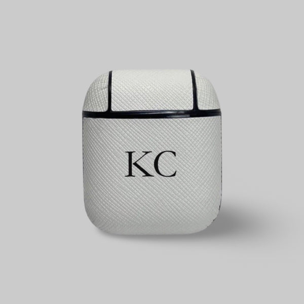 Personalised AirPods 1/2 Case in White Leather