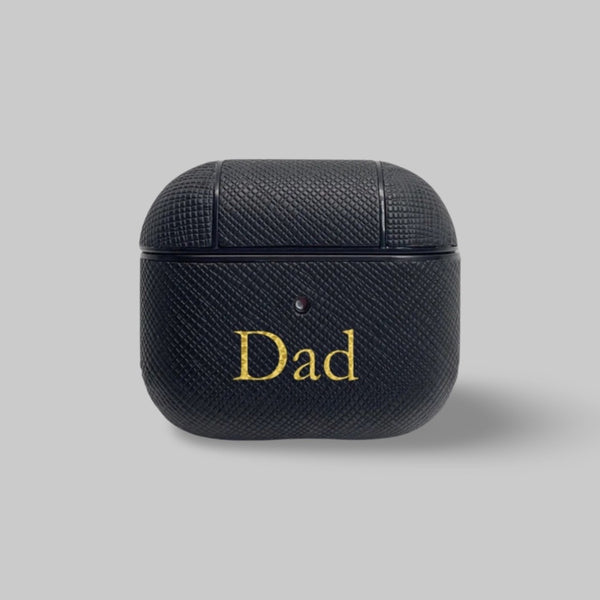 Personalised AirPods 3 Case in Black Saffiano Leather