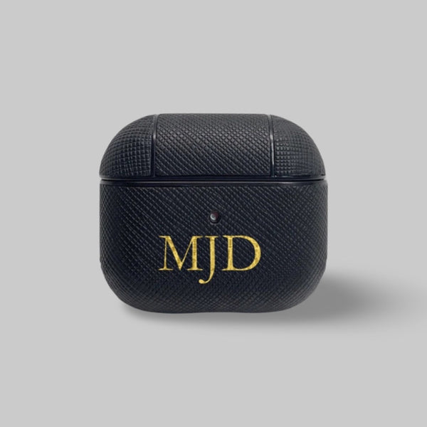 Personalised AirPods 3 Case in Black Saffiano Vegan Leather
