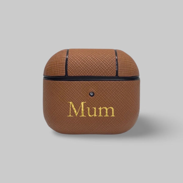 Personalised AirPods 3 Case in Caramel Brown Leather