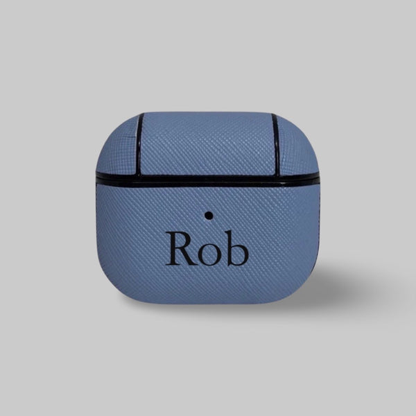 Personalised AirPods 3 Case in Hydrangea Blue Leather