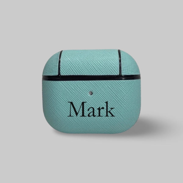 Personalised AirPods 3 Case in Light Blue Vegan Leather