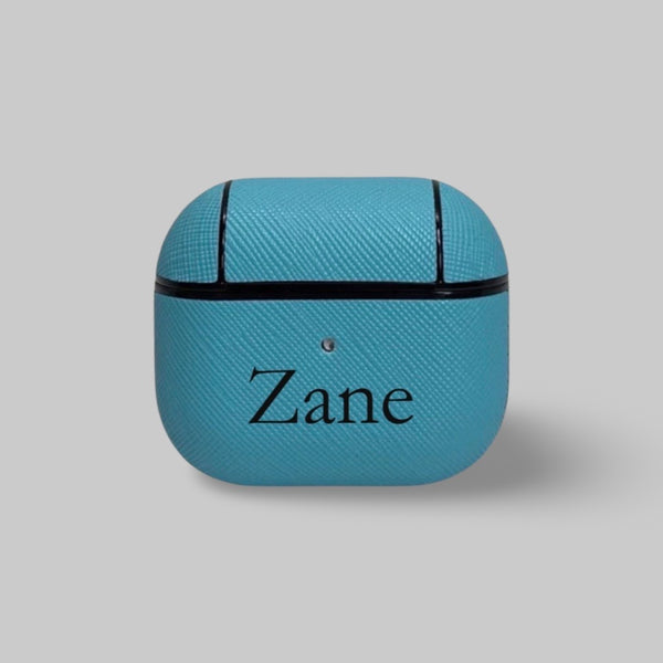 Personalised AirPods 3 Case in Sky Blue Vegan Leather