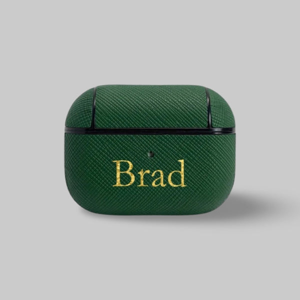 Personalised AirPods Pro Gen 1/2 Case in Forest Green Saffiano Leather