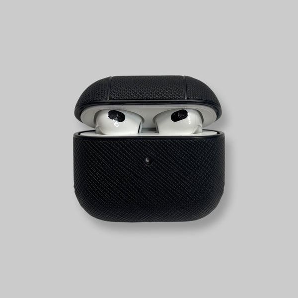 Personalised AirPods 3 Case in Black Saffiano Leather