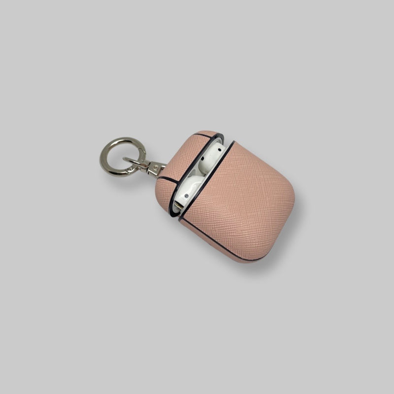 Personalised AirPods 1/2 Case in Pale Pink Saffiano Vegan Leather