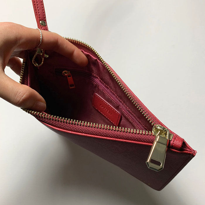 Personalised Pouch in Burgundy Red with Detachable Wrist Strap