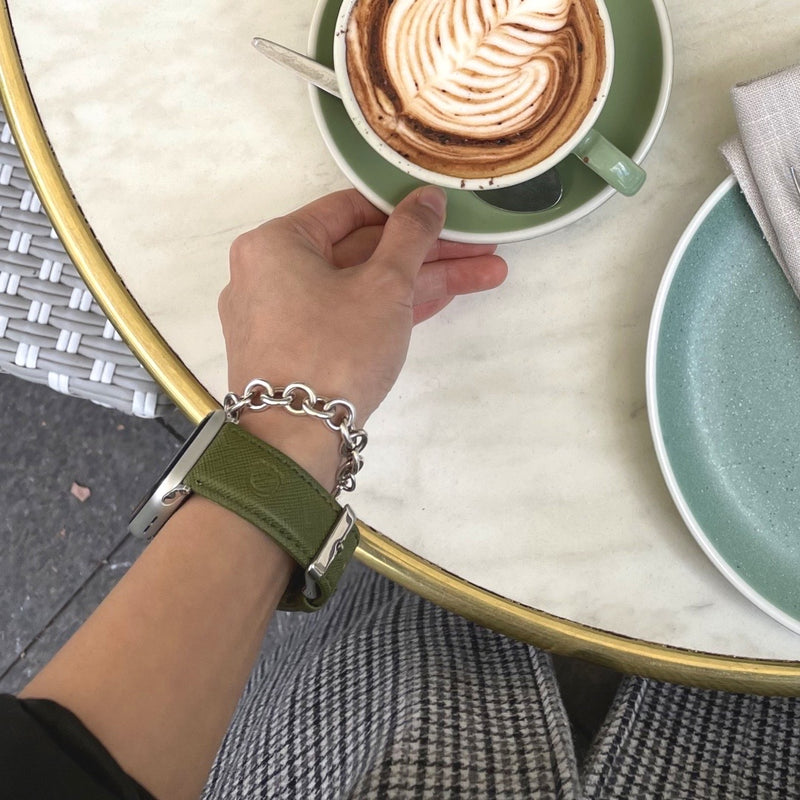 Personalised Apple Watch Strap in Matcha Green Vegan Leather