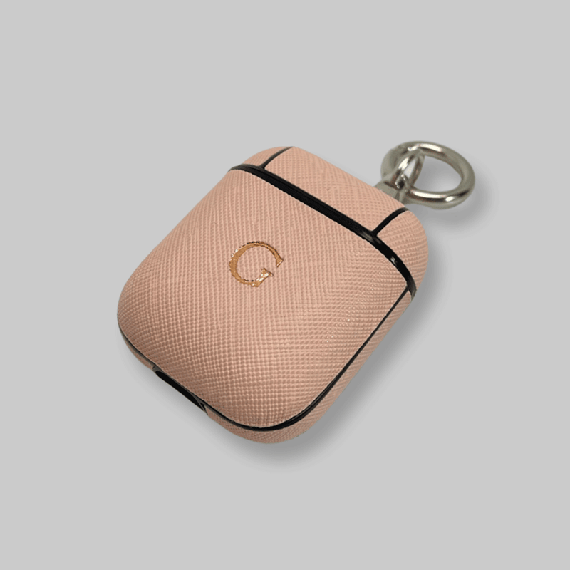 Personalised AirPods 1/2 Case in Pale Pink Saffiano Vegan Leather