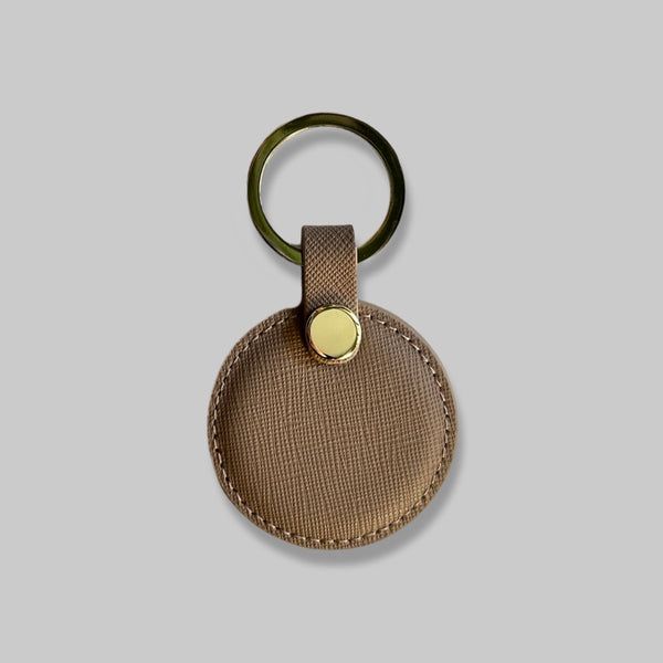 Latte Taupe Omega Leather Round Key Ring