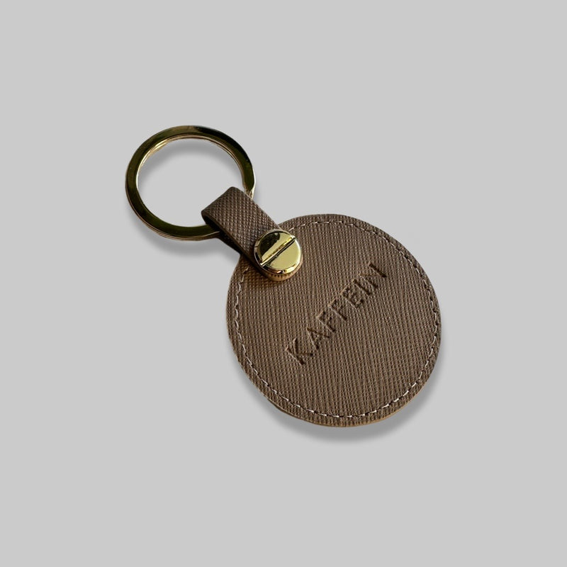 Latte Taupe Omega Leather Round Key Ring