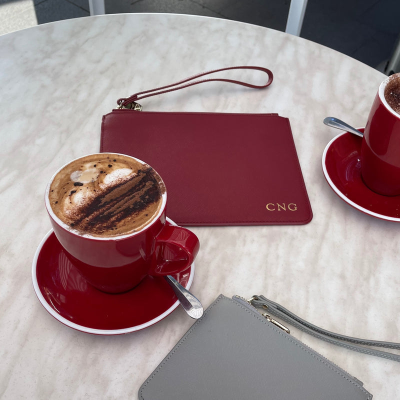 Personalised Pouch in Burgundy Red with Detachable Wrist Strap