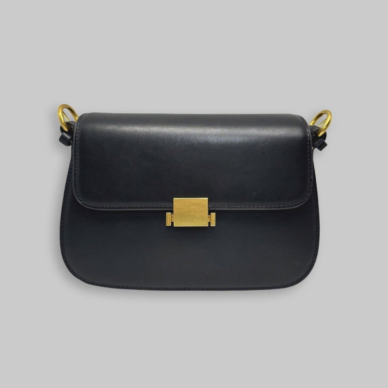 Personalised Black Liv Shoulder Bag in Smooth Calfskin Leather