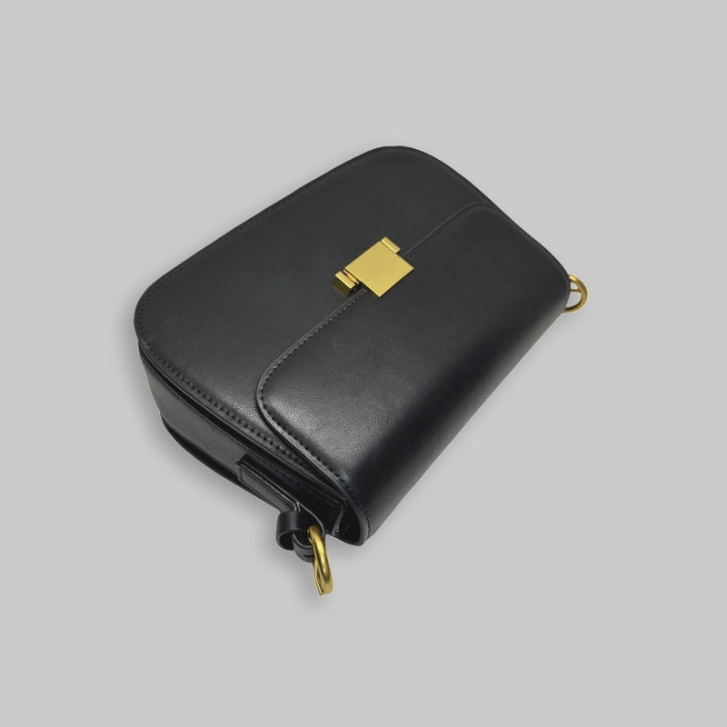 Personalised Black Liv Shoulder Bag in Smooth Calfskin Leather