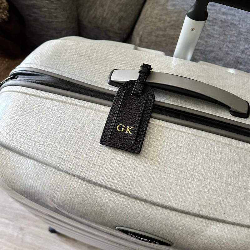 Luggage Tag in Black Saffiano Leather