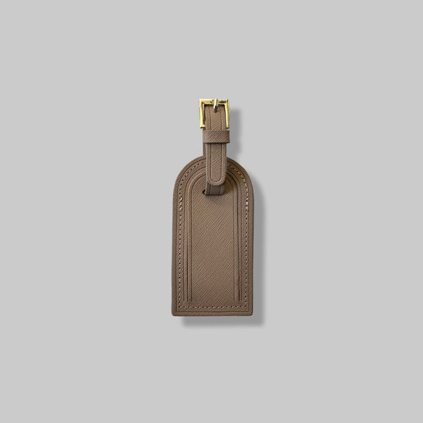 Luggage Tag in Taupe Saffiano Leather