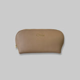 Make Up Cosmetic Bag in Taupe Saffiano Leather