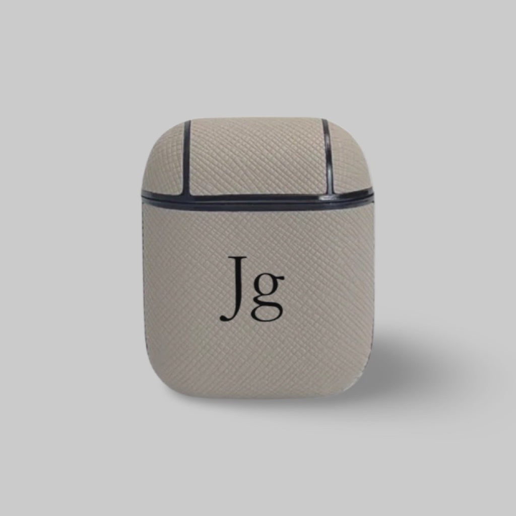 Personalised AirPods 1 2 Case in Light Grey Vegan Leather Kaffein Australia