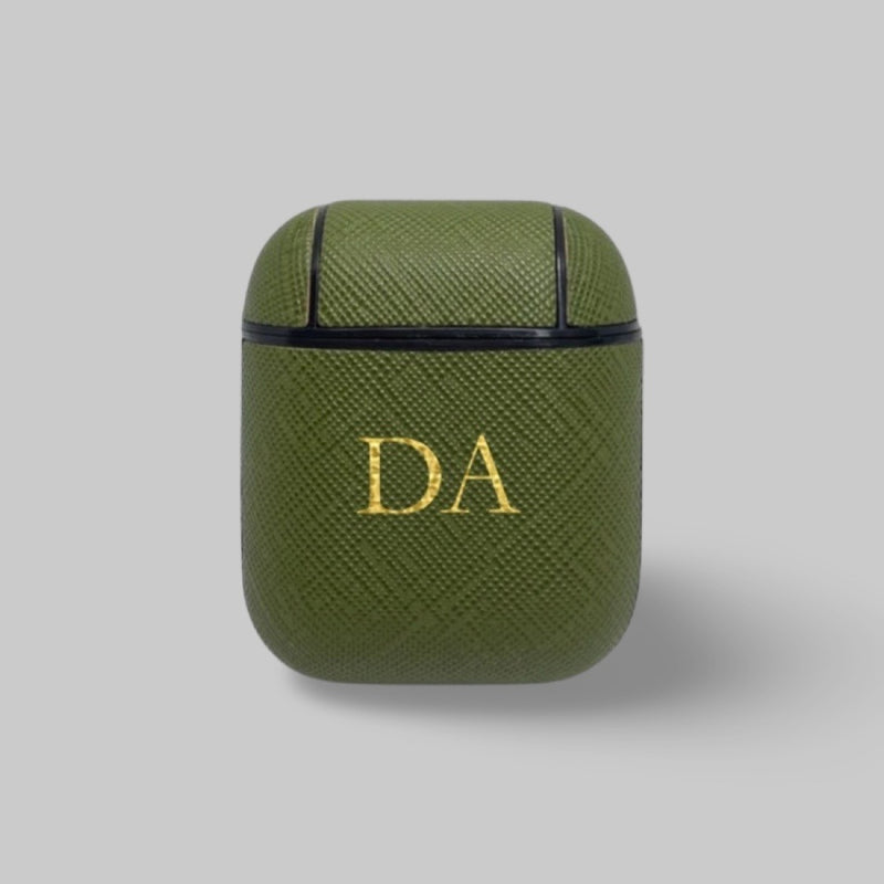 Personalised AirPods 1/2 Case in Matcha Green Tea Saffiano Vegan Leather