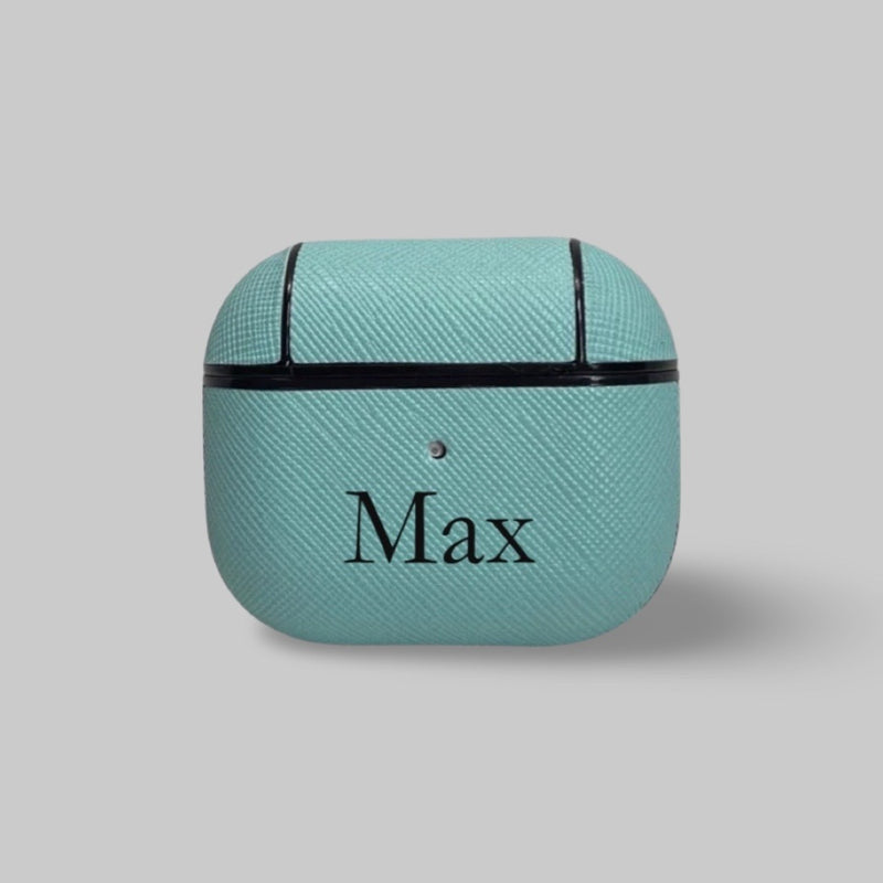 Personalised AirPods 3 Case in Light Blue Leather