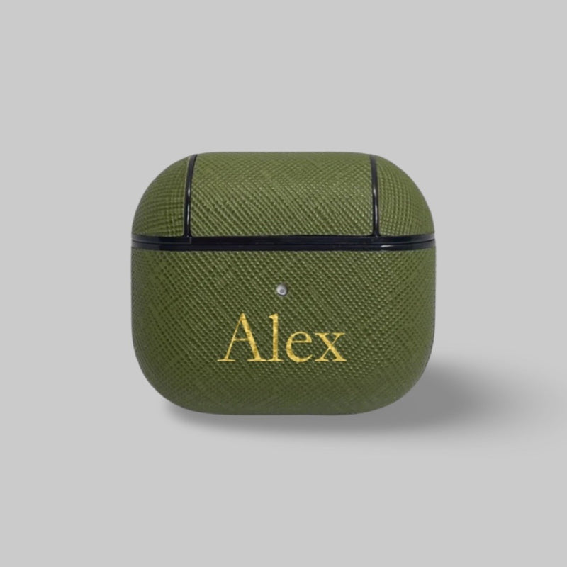 Personalised AirPods 3 Case in Matcha Green Leather