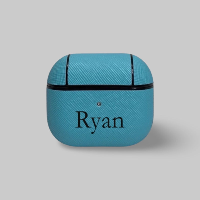 Personalised AirPods 3 Case in Sky Blue Leather