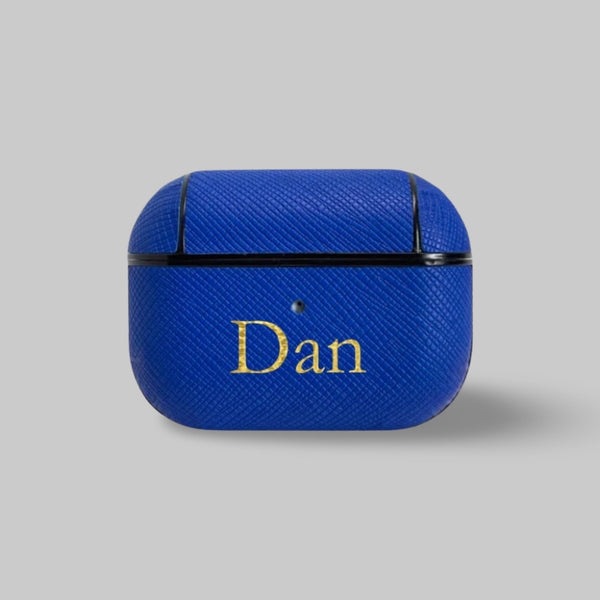 Personalised AirPods Pro Gen 1/2 Case in Azure Blue Saffiano Vegan Leather