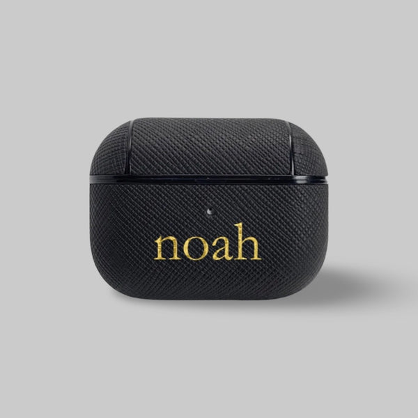 Personalised AirPods Pro Gen 1/2 Case in Black Saffiano Vegan Leather