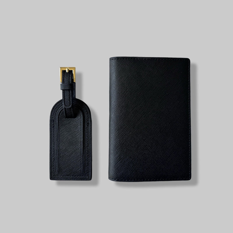 Passport Holder and Luggage Tag Set in Black