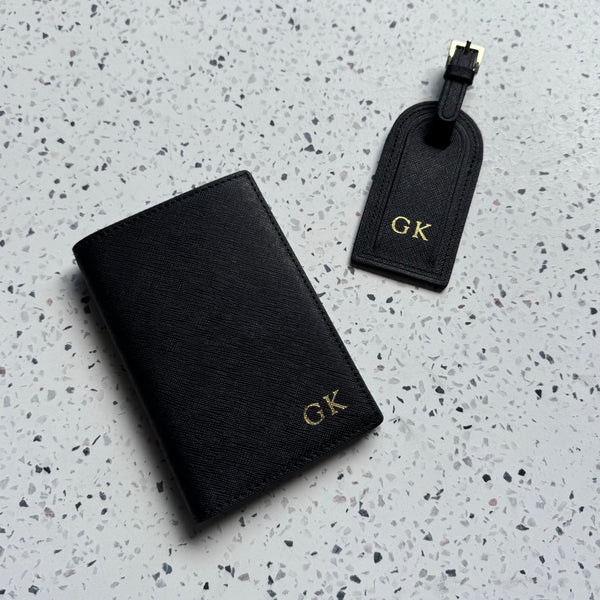 Passport Holder and Luggage Tag Set in Black