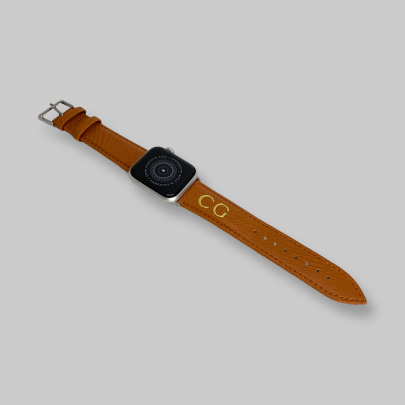 Personalised Apple Watch Band in Caramel Tan Vegan Leather