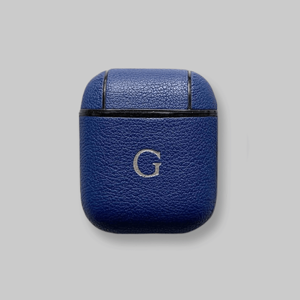 Personalised AirPods 1/2 Case in Ink Navy Smooth Leather