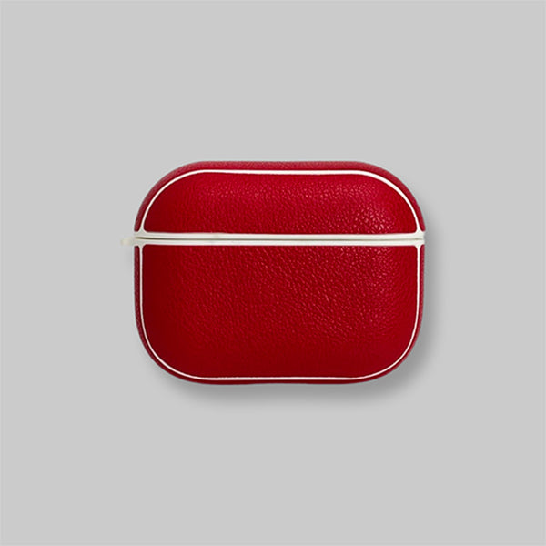 Personalised Sporty Crimson Red AirPods Pro Case in Pebbled Leather