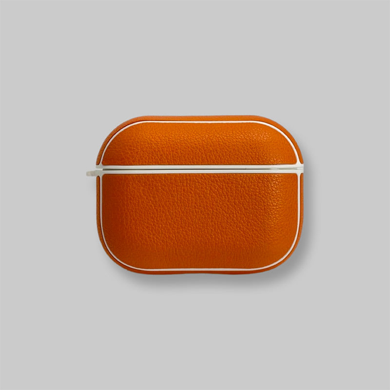 Personalised Sporty Orange AirPods Pro Case in Pebbled Leather