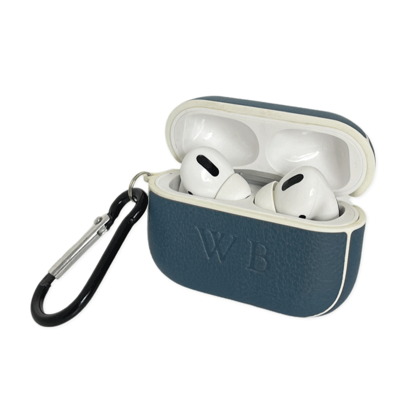Personalised Sporty Blue AirPods Pro Gen 1/2 Case in Vegan Leather