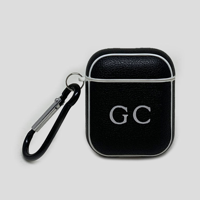 Personalised Sporty Black AirPods 1/2  Case in Pebbled Leather