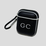 Personalised Sporty Black AirPods 1/2 Case in Vegan Leather