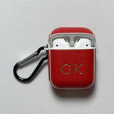 Personalised Sporty Crimson AirPods 1/2 Case in Pebbled Leather