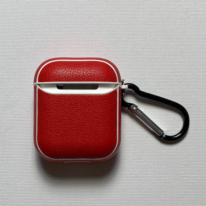 Personalised Sporty Crimson AirPods 1/2 Case in Pebbled Leather