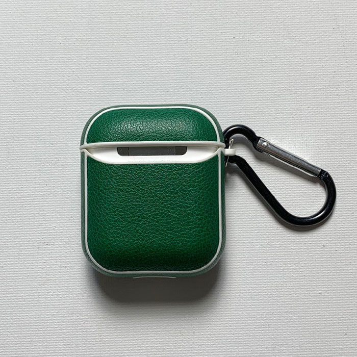 Personalised Sporty Forest Green AirPods 1/2 Case in Pebbled Leather