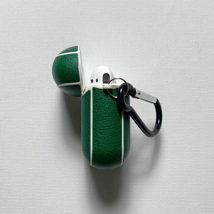 Personalised Sporty Forest Green AirPods 1/2 Case in Pebbled Leather