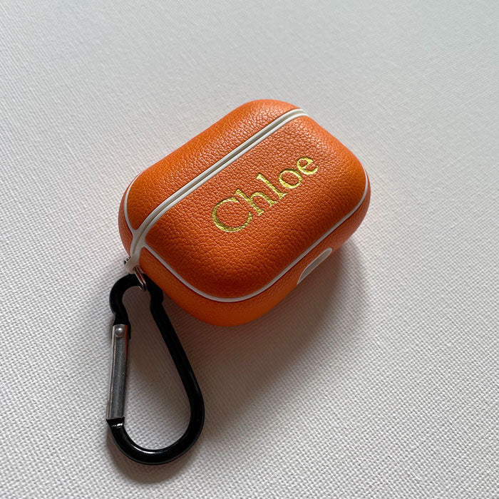 Personalised Sporty Orange AirPods Pro Case in Vegan Leather