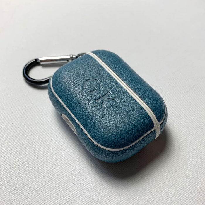 Personalised Sporty Blue AirPods Pro Gen 1/2 Case in Pebbled Leather