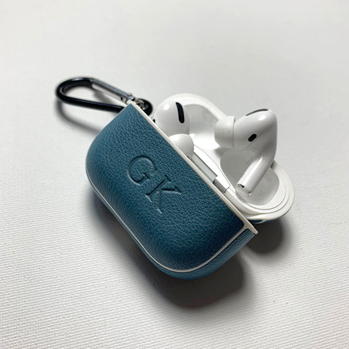Personalised Sporty Blue AirPods Pro Gen 1/2 Case in Pebbled Leather