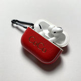 Personalised Sporty Crimson Red AirPods Pro Case in Pebbled Leather