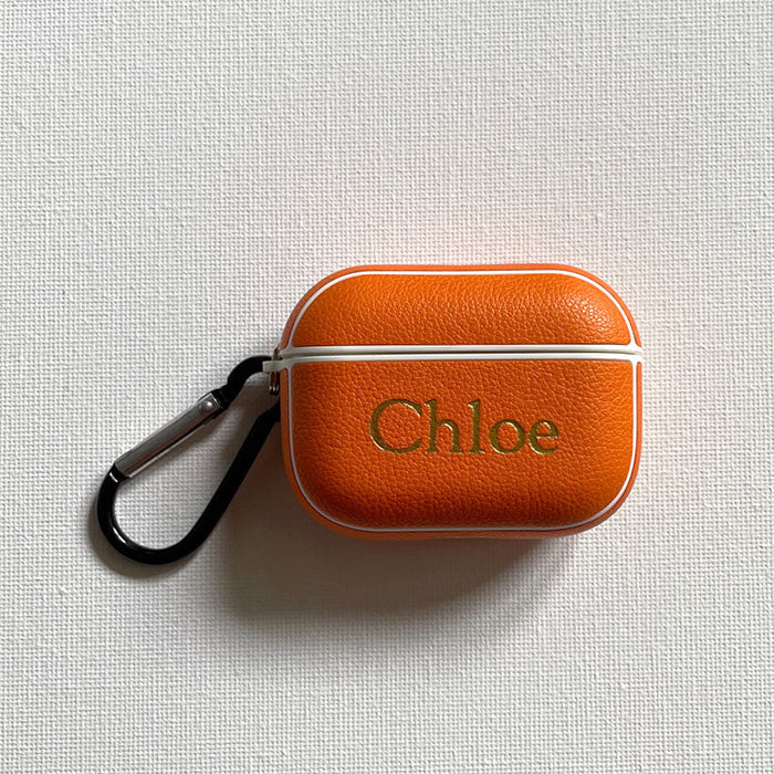 Personalised Sporty Orange AirPods Pro Case in Vegan Leather