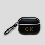 Personalised Sporty AirPods Pro Case in Black Pebbled Leather